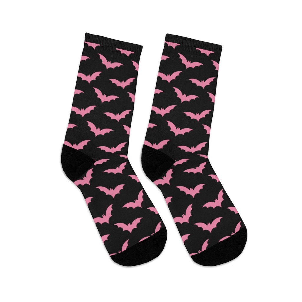 Pastel Goth Socks Pink Bats on Black Socks Creepy Cute Etsy