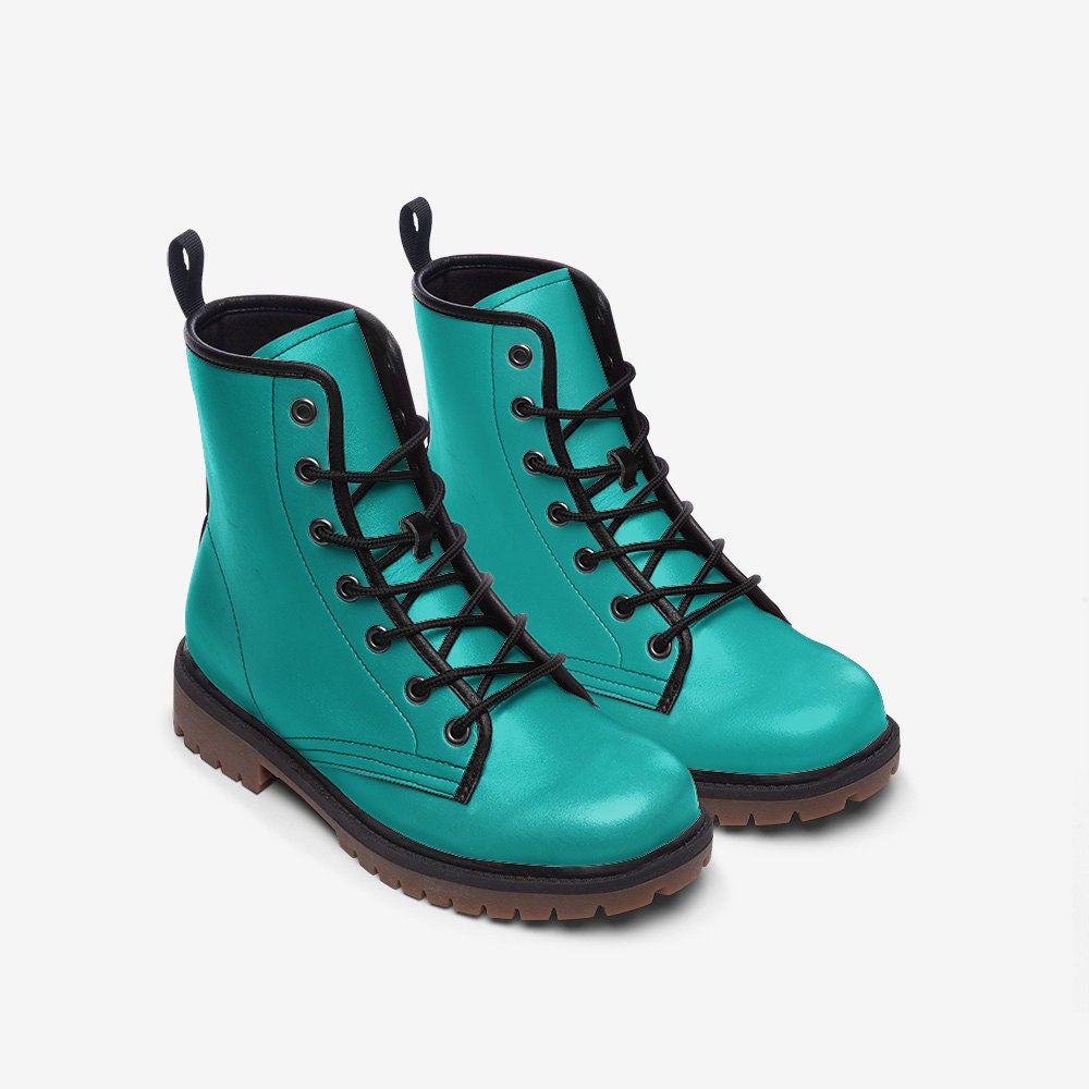 Luxury Blue Vegan Combat Boots Teal Punk Boots Teal Lace up