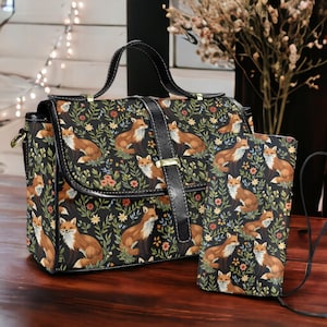 Conjunto de bolso y billetera estilo médico con zorros fabulosos de Cottagecore, conjunto de cartera con zorros de cuentos de hadas de Cottagecore, conjunto de regalo con zorros brujos bohemios caprichosos de Forest Fables