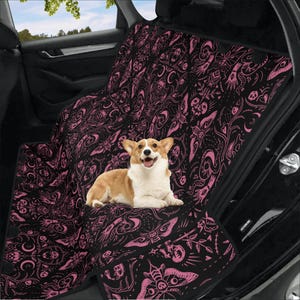 Pastel Pink Gothic Pet Rear Seat Cover, Witchy Car Decor, Cottage Goth Car Seat Covers, Cute Teen Car Decor, Pet Back Seat Protector Covers