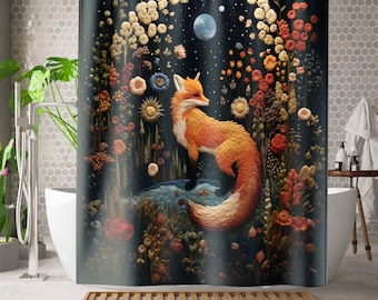 Fox and Flowers Shower Curtain, Cottagecore Bath Decor, Fox Bath Decor, Forestcore Bathroom, Woodland Fox Bath Decor Gifts, Forest Animal