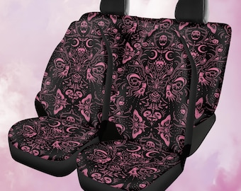 Pastel Gothic Car Seat Covers, Skulls Moths Car Seat Covers Spooky Car Seat Covers Pink & Black Witchy Car Decor, Whimsigoth Car Seat Covers