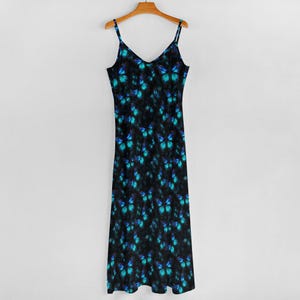 Vestido largo estilo boho con estampado de mariposas Morpho, vestido largo azul con estampado de mariposas, vestido largo boho estilo bruja hippie, vestido de fiesta de verano, vestido de playa. imagen 4