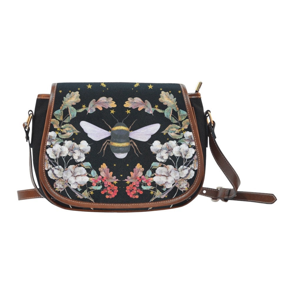 Celestial Bee & Fall Flowers Cross-body Saddle Bag, Cottagecore Boho ...
