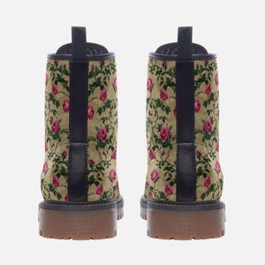 Vintage Cottage Roses Vegan Boots, Pink Roses & Taupe Combat Boots, Coquette Punk Boots, Cottagecore Rose Garden Boots, Rose Bridal Boots image 5