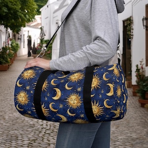 Sun & Moon Duffel Bag, Whimsigoth Boho Travel Bag, Celestial Gym Bag, Witchy Overnight Bag, Witchy Girl Vintage Astrology Aesthetic Gift