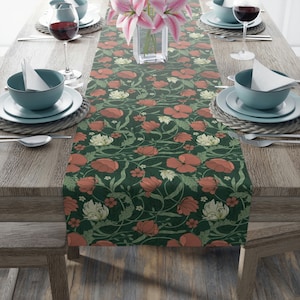 Dark Floral Table Runner, William Morris Inspired Table Runner, Cottagecore Table Runner, Art Nouveau Home Decor Elegant Cottage Table Decor