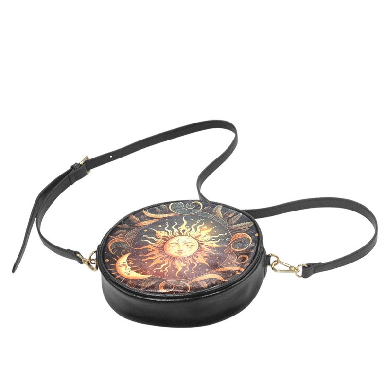 Bolso Dark Boho Sun & Moon Round Satchel, bolso Dark Celestial Sun Moon, bolso Dark Academia, bolso Dark Cottagecore, bolso Boho Hippie Witch imagen 2