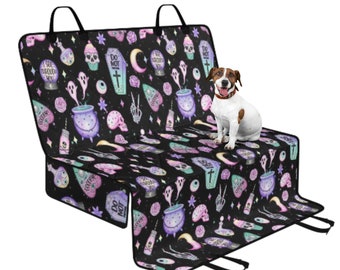 Pastel Witchy Rear Seat Pet Car Seat Cover, Spooky Cute Teen Car Decor, Witchy Girl Car Accessories