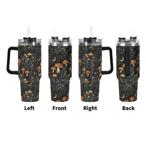 Mushroom Forest 40oz Stainless Steel Tumbler With Black Handle & Straw, Dark Cottagecore Forestcore Gifts, Goblincore Tumbler, Forest Mug image 4