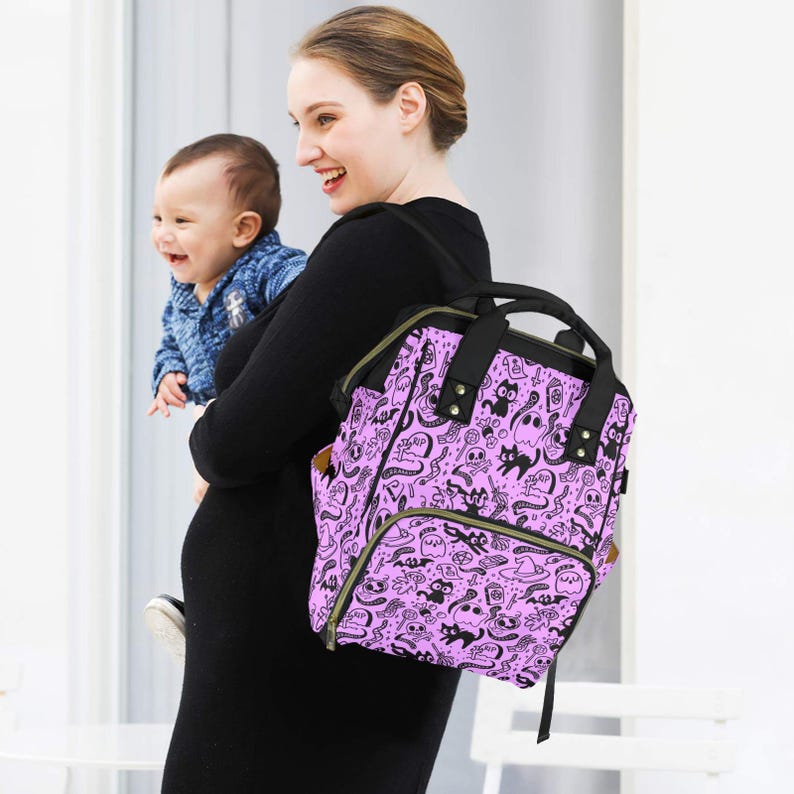 Pastel Purple Spooky Diaper Backpack, Pastel WItchy Baby Bag, Creepy Cute Spoopy Nappy Bag, Spooky Cute Diaper Bag, WItchy Mom Baby Gifts image 4