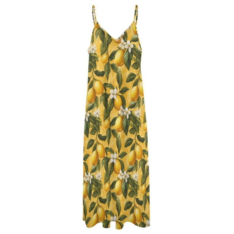 Boho Lemon Blossoms Cottagecore Ankle Sling Dress, Lemons Maxi Dress, Boho Vintage Floral Dress, Summer Yellow Maxi Dress, Boho Summer Dress image 9
