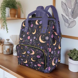 Zaino per pannolini Fairy Mama, borsa per neonati Witchy Moon & Stars, borsa per mamma floreale Boho Moons, borsa per pannolini estetica eterea, regalo per baby shower celeste