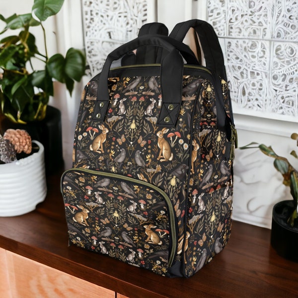 Bolsa de pañales Dark Woodland, mochila de pañales Forestcore, bolsa de bebé Cottagecore oscura, regalo de mamá hada del bosque, bolsa de bebé Goblincore de criatura del bosque