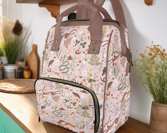 Boho Fairy Forest backpack, Forestcore Diaper Backpack, Cottagecore Baby Bag, Witchy Diaper Bag, Forest Animals Baby Postpartum Shower Gift