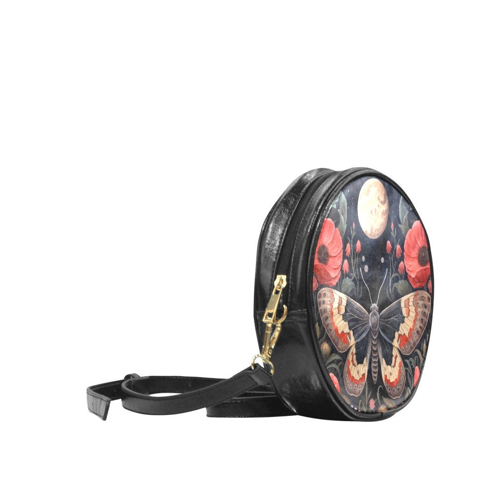 【COLOR iN ID】bohemian butterfly bag Gothic Butterfly Garden Moon Round Bag, Moth Moon Boho