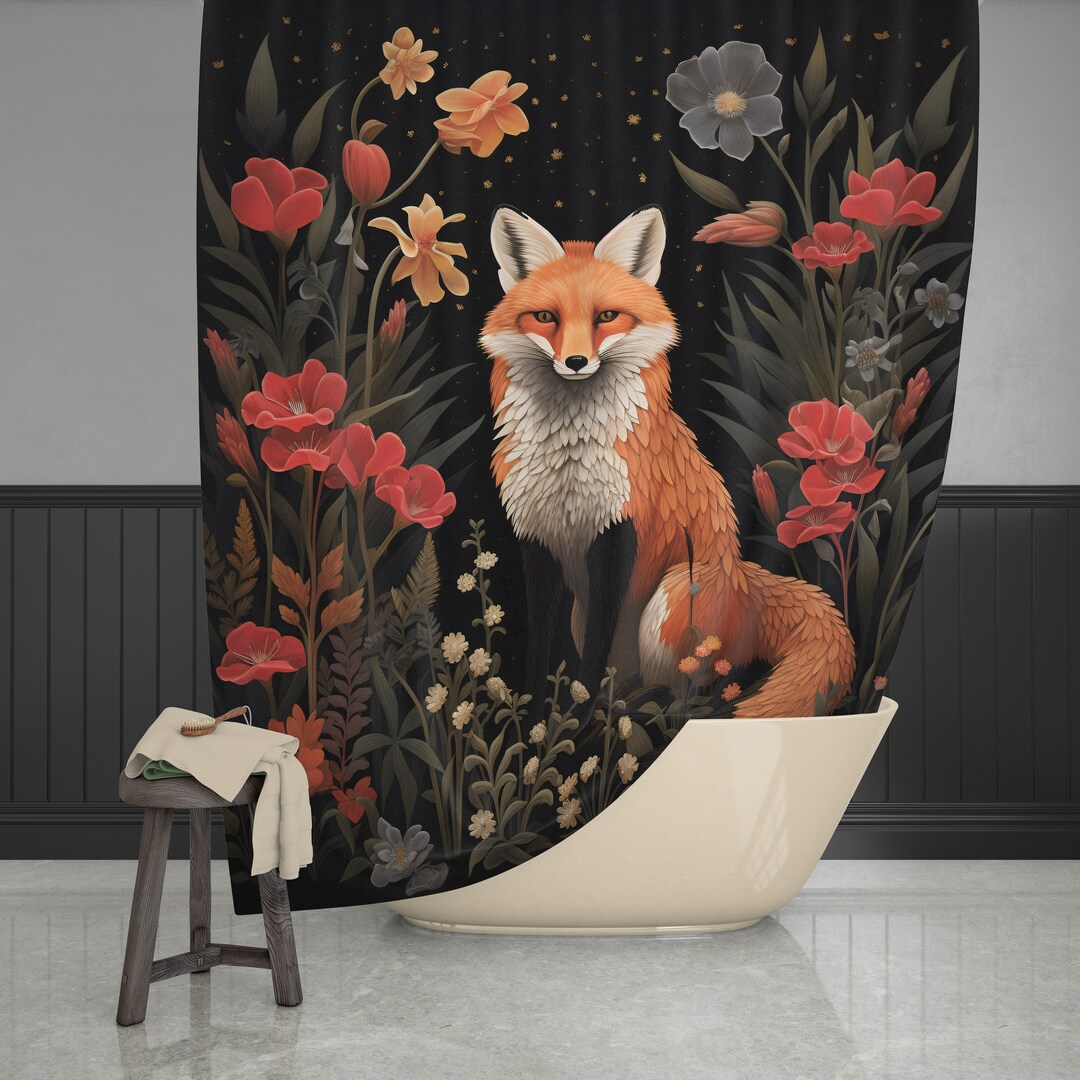 Woodland Fox Flowers Bath Shower, Dark Cottagecore Fox Bathroom Decor ...