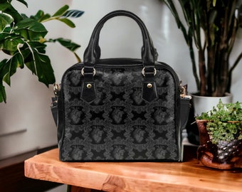 Bolsa gótica Black Hearts, bolsa crossbody de couro vegano Dark Cottage Goth, bolsa Witchy, bolsa Whimsigoth, bolsa Boho Dark Goth Hearts