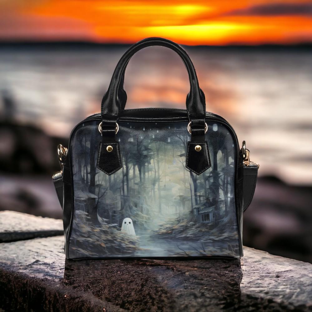 Spooky Cute Ghostie handbag, Kawaii Ghost Vegan leather Cross-body purse, Spooky Cute Witchy Purse, Whimsigoth Handbag, Cute Halloween Ghost