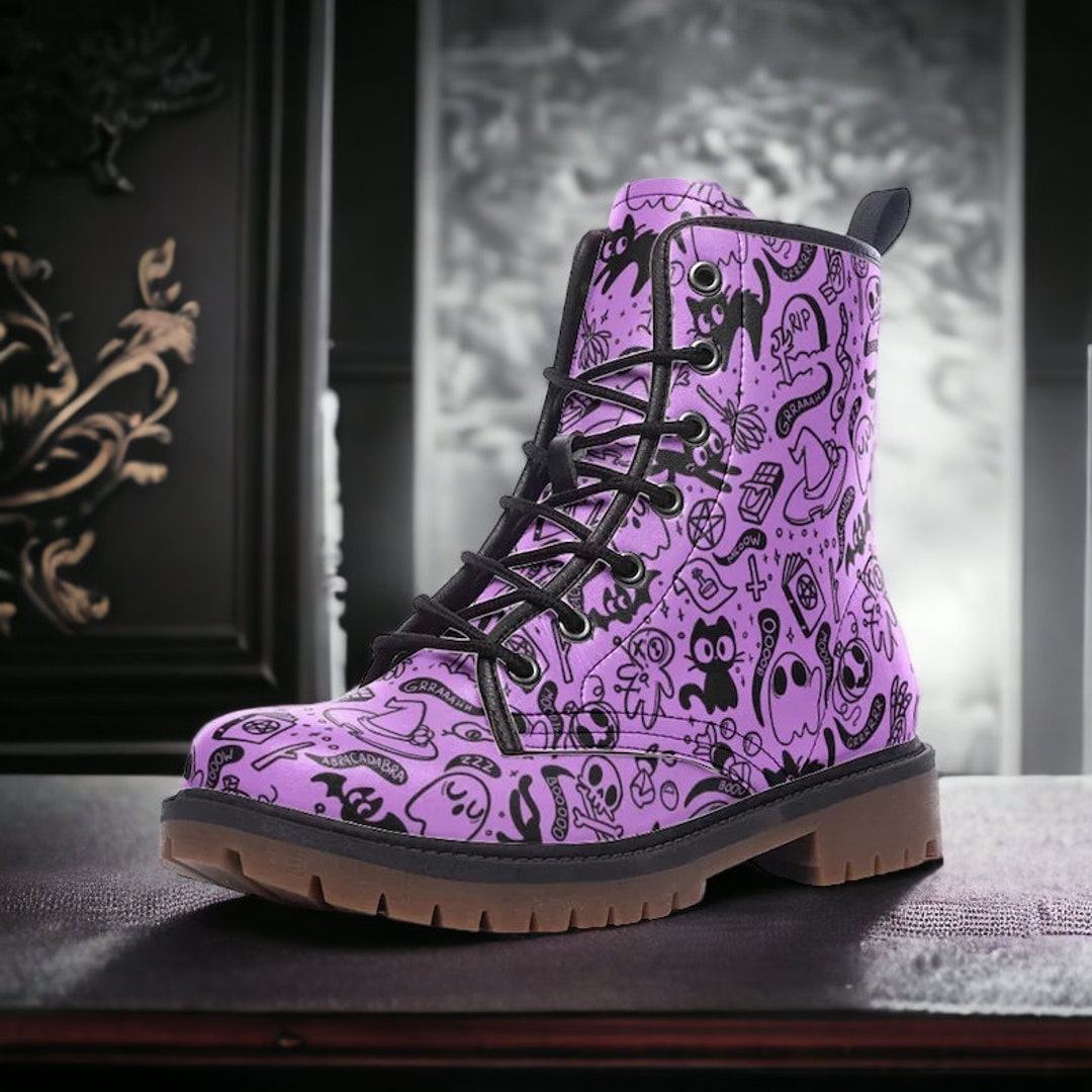 Purple Weirdcore Eye Women's Combat Boots – In Control Clothing