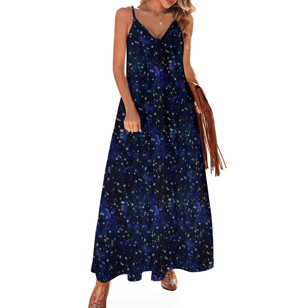 galaxy blue black starry fairy dress Celestial Chandelier Velvet Flare Sleeve Lace Back Dress main image 0
