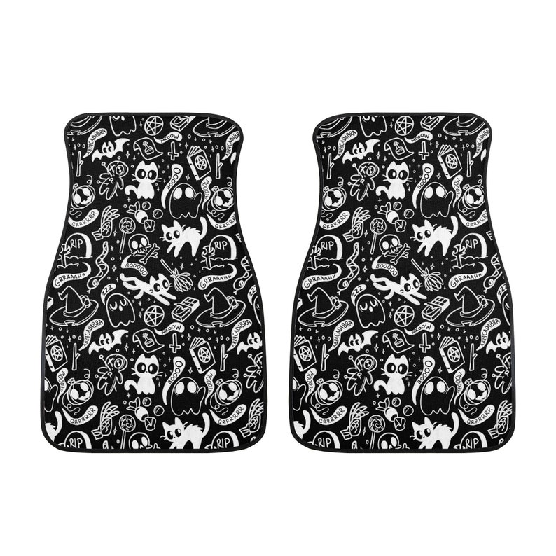 Black and white Spooky Cute Car Mats Cute Car Accessories Car Mat Creepy Cute Custom Car Mats cute Goth Girl Car Accessories Teen Girl gifts image 6