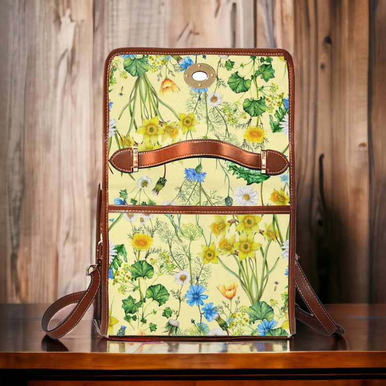 Cottagecore Boho Yellow Daffodils Satchel Bag, Boho Floral Yellow Blue ...