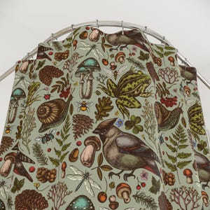 Enchanted Forest Woodland Bird & Mushroom Shower Curtain and Bathmat Set, Goblincore Forest Animals, Ferns, Nature Decor, Made in the USA