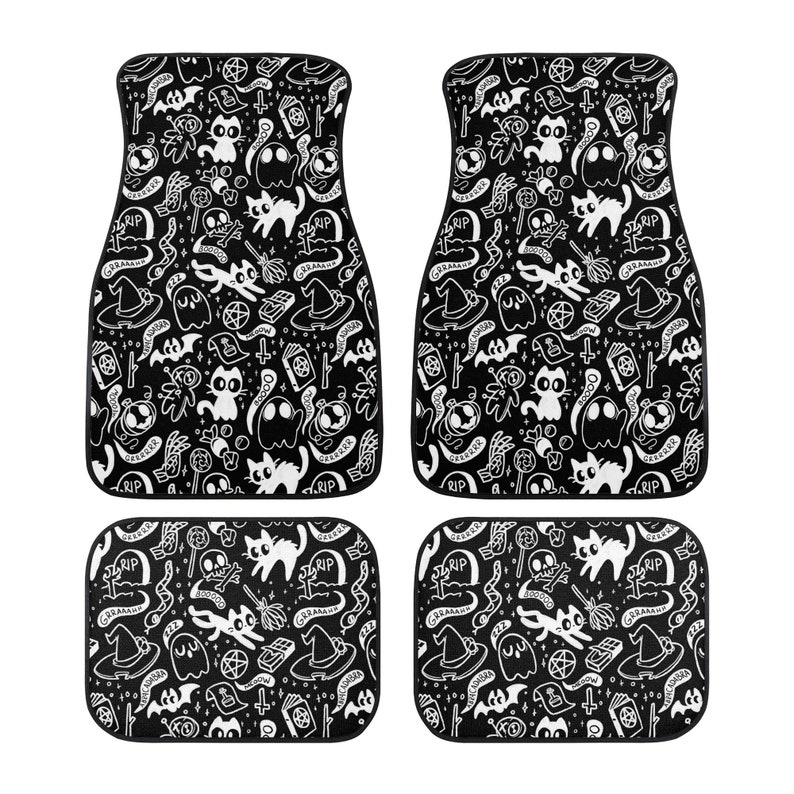 Black and white Spooky Cute Car Mats Cute Car Accessories Car Mat Creepy Cute Custom Car Mats cute Goth Girl Car Accessories Teen Girl gifts image 5