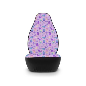 Kawaii Witch Spooky Cute Car Seat Covers, Pastel Witchy Car Decor, Creepy Cute Pastel Bats Ghosts Halloween Seat Covers, Pastel Goth Car image 3