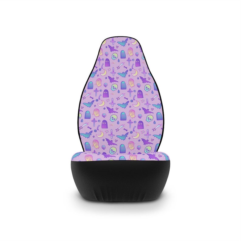 Kawaii Witch Spooky Cute Car Seat Covers, Pastel Witchy Car Decor, Creepy Cute Pastel Bats Ghosts Halloween Seat Covers, Pastel Goth Car image 3