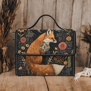 Bolso de mano con zorro y flores de estilo Cottagecore, cartera con zorro y diseño de bruja de estilo bohemio de estilo Cottagecore, bolso de mano con zorro y diseño floral de estilo bohemio de estilo Naturecore, cartera con zorro y diseño de estilo Forestcore oscuro