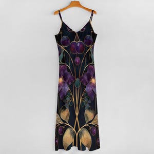 Dark Purple Art Nouveau Floral Maxi Dress, Dark Flowers Long Garden Party Dress, Witchy Hippie Flowers Boho Maxi Dress, Resort Wear Dress image 4
