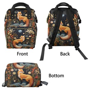 Faux-Embroidery Fox Diaper Backpack, Cottagecore Fox Mommy Bag, Storybook Fables Fox Bag, Forestcore Mama Cottage Nursery Shower Gift Bag image 7