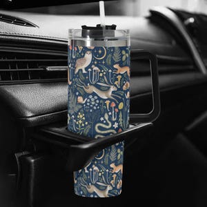 Dark Fairy Forest 40oz Stainless Steel Tumbler With Black Handle & Straw, Dark Cottagecore Forestcore Gifts, Goblincore Tumbler, Forest Mug image 7