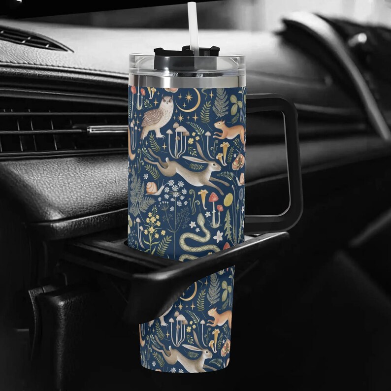 Dark Fairy Forest 40oz Stainless Steel Tumbler With Black Handle & Straw, Dark Cottagecore Forestcore Gifts, Goblincore Tumbler, Forest Mug image 7