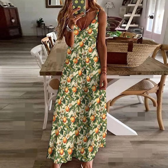 ワンピース Beautiful Organic cotton monastery dress Boho Peaches & Blossoms Cottagecore Maxi Sling Dress, Boho