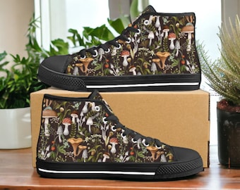 Dark Forest Mushroom High Top Sneakers, Witchy Goblincore Mushroomcore Shoes, Fairy Mushroom High Tops, Dark Cottagecore Canvas Sneakers