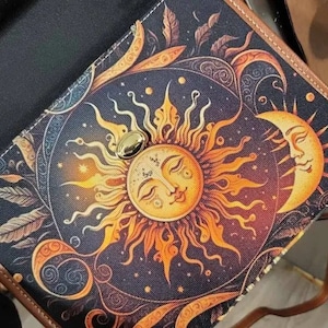 Dark Boho Sun & Moon Canvas Satchel bag, Dark Celestial Sun Moon Bag, Dark Academia Purse, Dark Cottagecore Handbag, Boho Hippie Witch Purse image 7