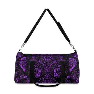 Violet Goth Duffel Bag, Witchcore Clothing, Goth Skulls Moths Duffel Bag, Goth Girl Gym Bag, Gothic Weekender bag, Pastel Witchy Duffel Bag image 10