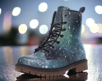 Botas de combate veganas Magic Galaxy, botas de combate Celestial, botas de fiesta punk, botas de combate para egirl, botas de piel sintética para adolescentes