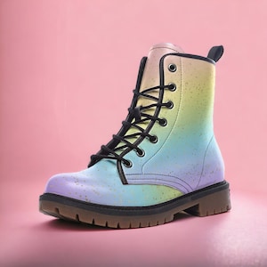 Pastel Stars Boots, Pastel Rainbow Stripes Vegan Leather Combat Boots, Pastelkei Boots, Kidcore Pastelcore, Pastel Fairy Punk Festival Boots