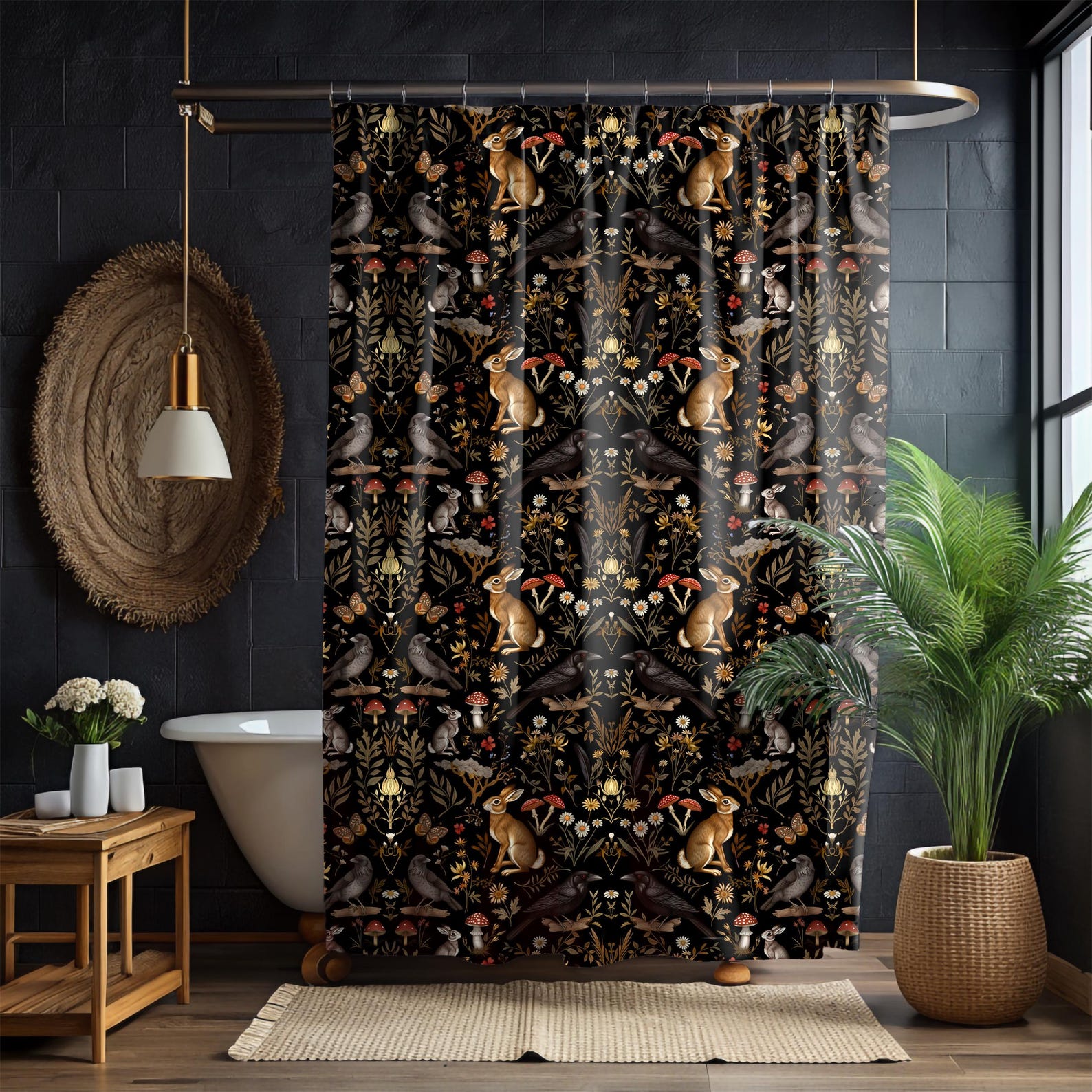 Darkest Forest Cottage Shower Curtain Bath Mat, Dark Cottagecore Bath Decor, Witchy Bath Decor, Forestcore Bath, Enchanted Forest Bath Set - Shower Curtain Only