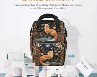 Fox Print Women’s Canvas Backpack Tote - diaper bag Fuzoiu Fox Print Diaper Bag Backpack,Baby Essentials Travel  main image 4