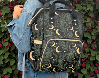 Witchy Botanische Monde Multifunktions-Rucksack, Dunkle Cottagecore Tasche, Cottage Goth Mommy Bag, Fairycore Mädchen Geschenke, Witchy Baby Geschenke