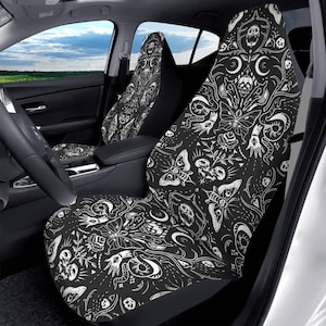 Gothic Skulls & Moths Car Seat Covers: Witchy Car Decor Set