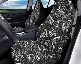 Gothic Skulls & Moths Car Seat Covers: Witchy Car Decor Set