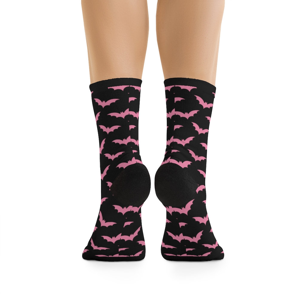 Pastel Goth Socks Pink Bats on Black Socks Creepy Cute Etsy
