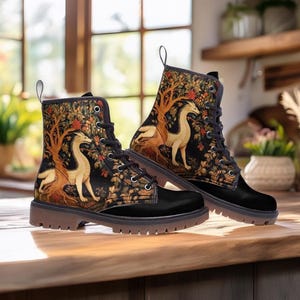 Medieval Dragon Vegan Chunky Boots, Fantasy Magical Forest Boots, Renaissance Faire Boots