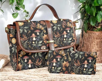 Magical Autumn Forest Witchy Doctor bag & wallet set, Cottage Goth Handbag set, Goblincore Purse Set, Fairy Forest Boho Witchy Gift Set